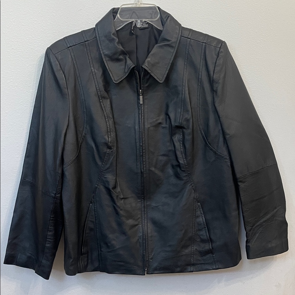 Black Leather Zip-Front Jacket